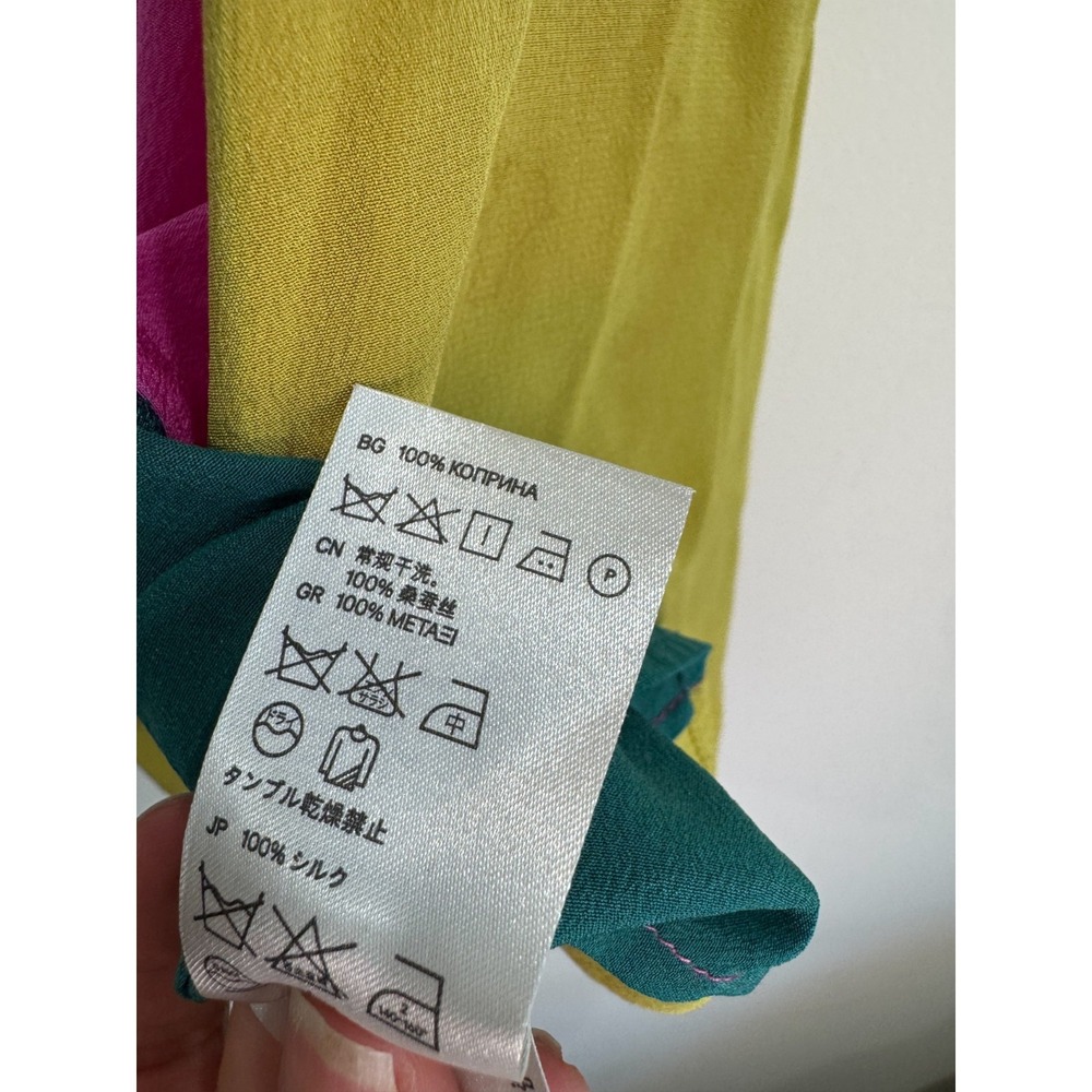 Marni for H&M %100 Silk Colorblock Top Sleeveless Bow Back Yellow Pink Size 8 - Picture 11 of 11
